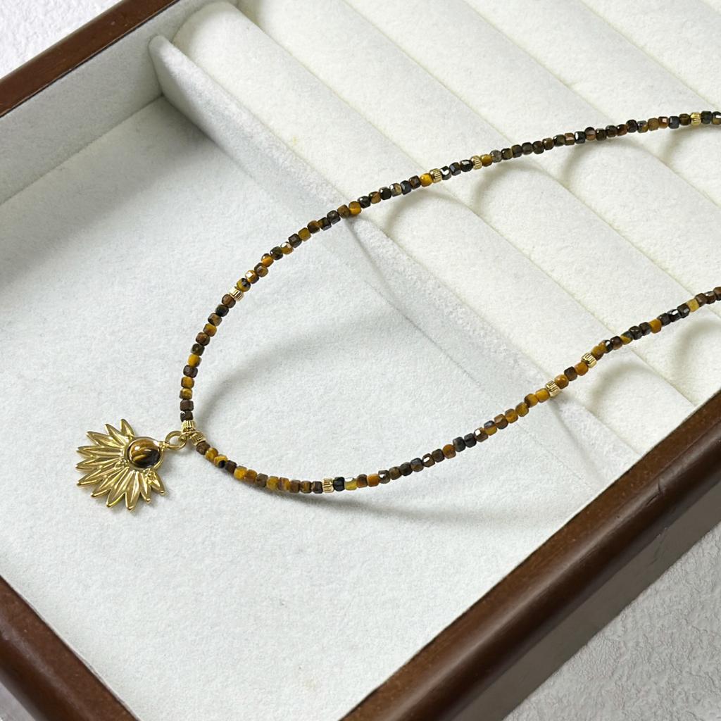 Natural Tiger Eye Stone Handmade Necklace High-end Sweater Chain Beaded Pendant  Collarbone Chain