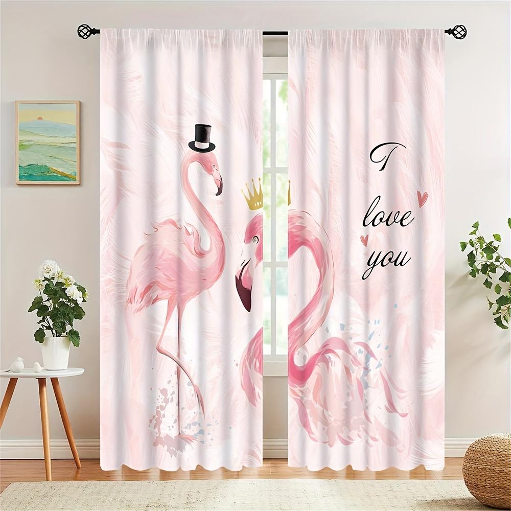 2-Piece Flamingo & Floral Print Curtains Set Rod Pocket Design Polyester  For Living Room Bedroom Kitchen Blinds Floor Window