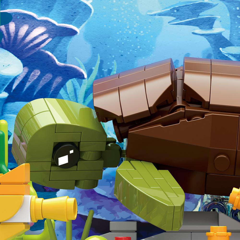Idea Fish Tank Building Block Set with Light Aquarium Marine Life Jellyfish and Turtle Ecological Tank Toys for Boys and Girl