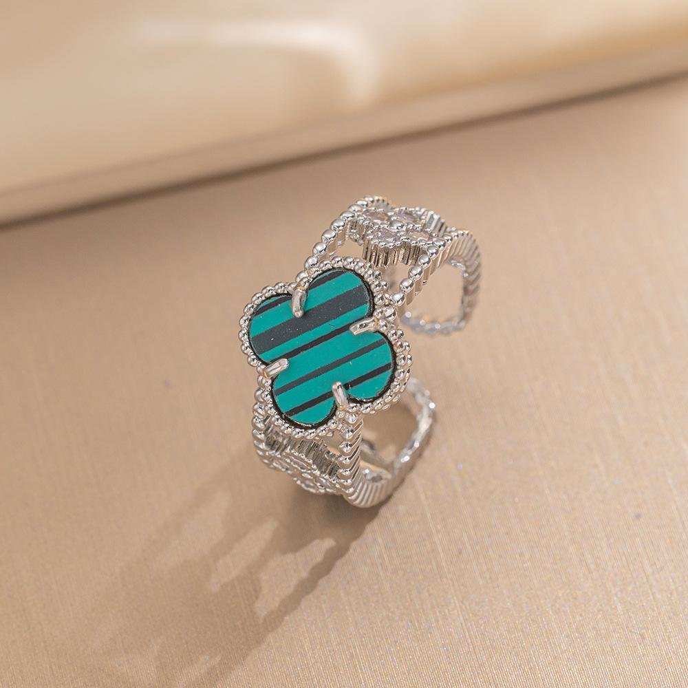 Fashion Ring Senior Sense of Light Luxury Four-leaf Clover Zirconia Ring Female Retro Opening Adjustable Ring