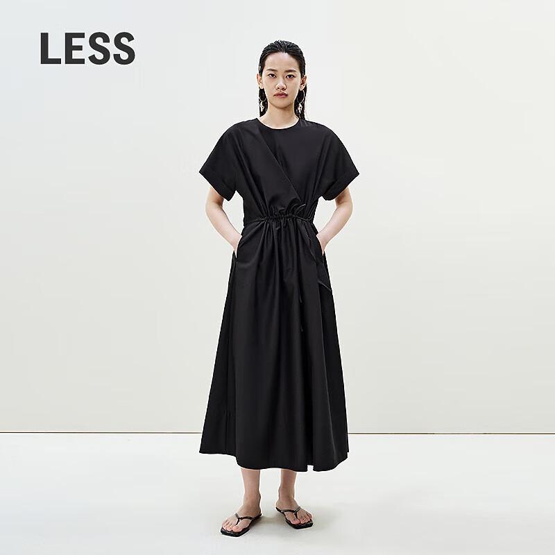 

LESS 2025 Summer Round Neck Short Sleeve X-Line Midi Dress M