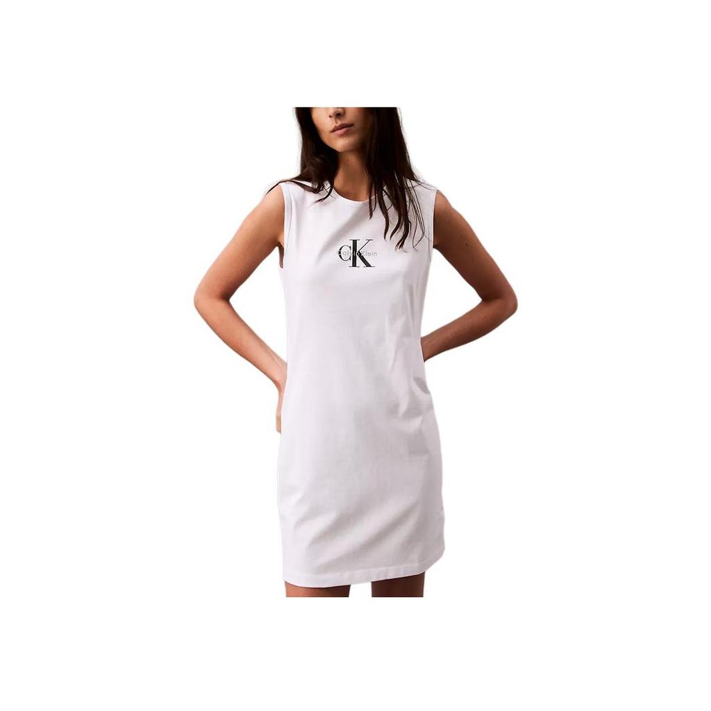 Calvin Klein Comfortable Sleeveless Dress With Round Neck And Letter Logo Women Dresses Bright-White 40281WP-110