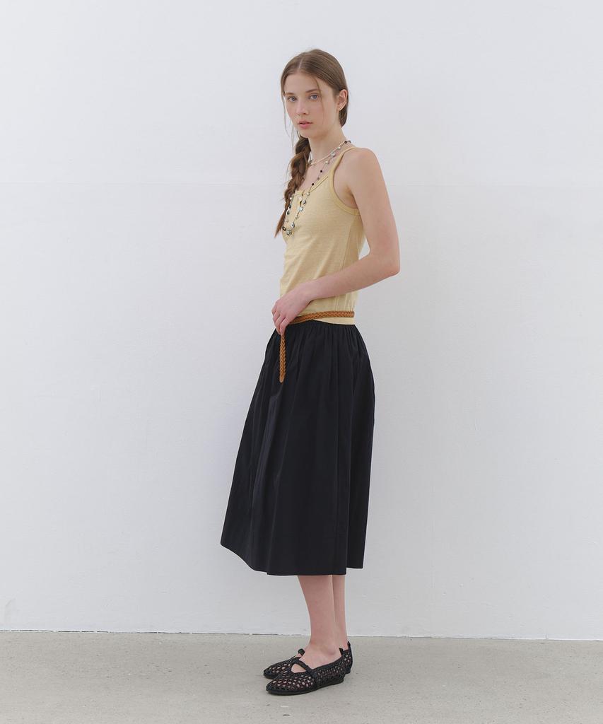 Cluny Muse Shirring Flare Long Skirt - Black