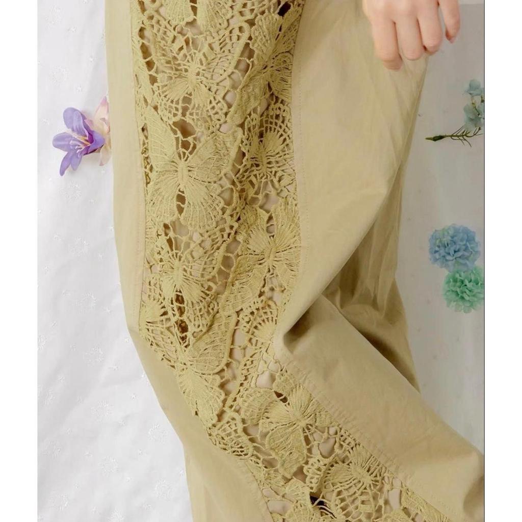 Used Izuscala New 562212 Butterfly lace pants with ribbon belt Black