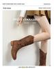 Botas Western Cowboy Bordadas de Couro Macio Femininas - Marrom Retrô Cano Médio Estilo Deserto de Verão (2025)
