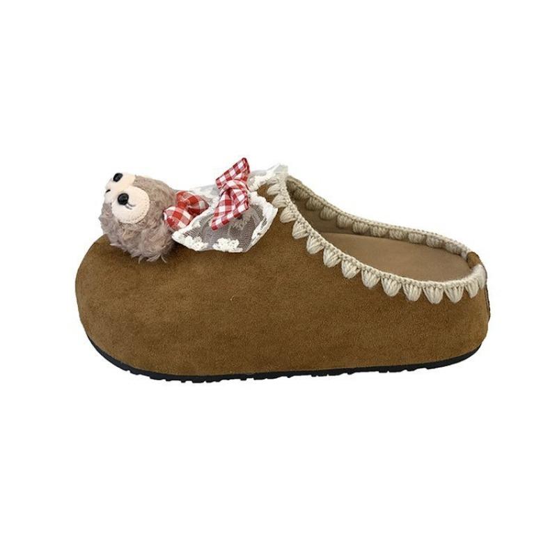 

Wear cartoon lace bag head half drag women s autumn new bow thick bottom heightening Boken slippers 40 коричневый