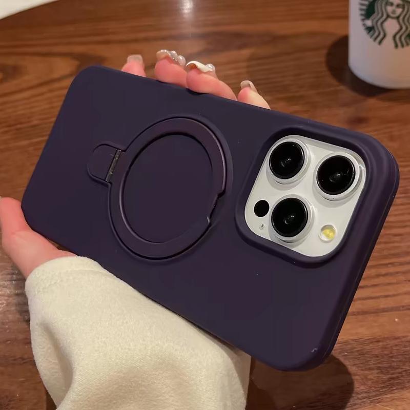 Liquid Silicone Stand Ring Holder Magnetic For Magsafe Case For iPhone 16 15 14 Plus 13 12 11 Pro Max Matte Soft Cover