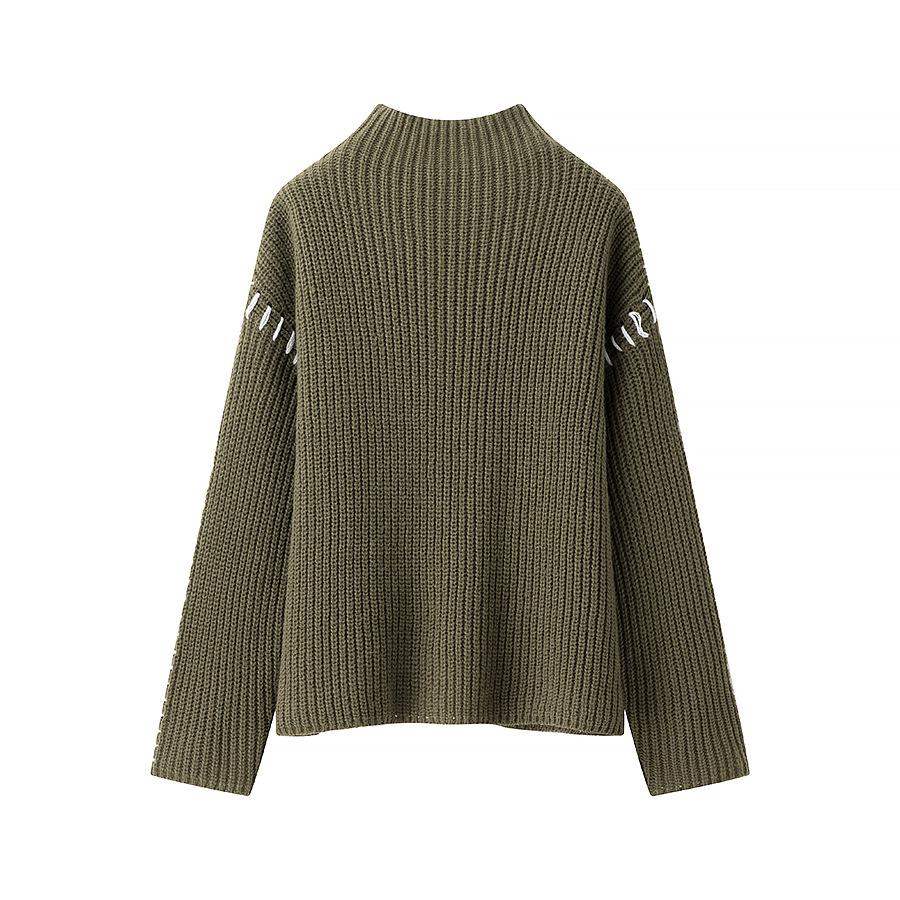 ZA Autumn/Winter Women's High Neck Color Block Pullover - European and American Street Style Fashion
