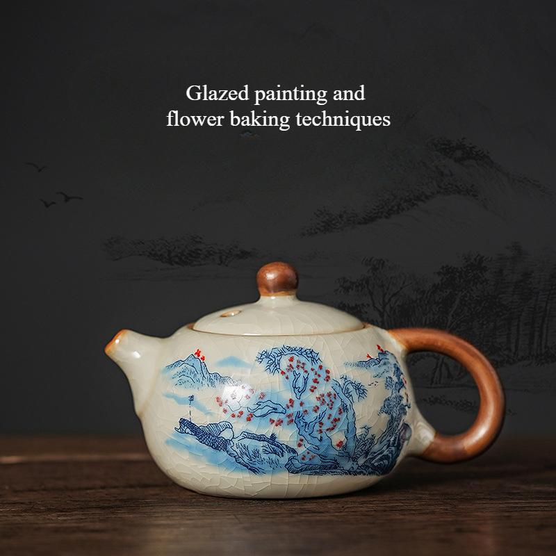 New Chinese Style Ru Kiln Linglang Teapot Ceramic Single Filter Pot Product Business Gift Lucky Teapots