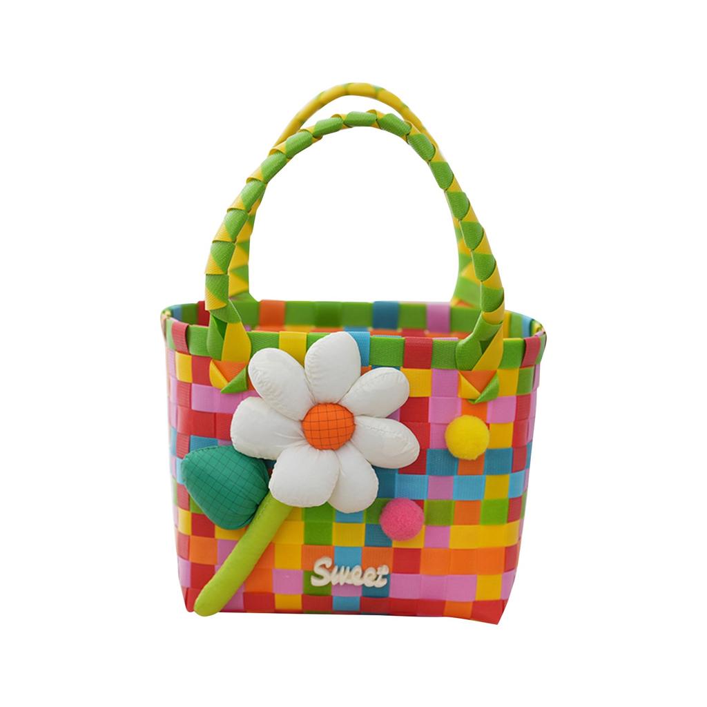 Letní pletený košík Ruční košík DIY Plážová foto taška Plastový pletený košík Suvenýr Malý čtvercový košík na zelí