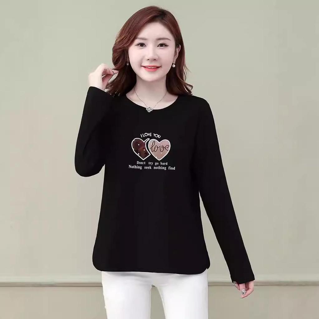 Dam T-shirt med lång ärm i ren bomull, Lätt baslager, Höst 2025-stil
