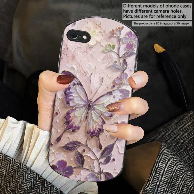 Elegante roze vlinder Voor iPhone 17 Air 16 15 14 Pro 13 Plus 12 mini 11 Pro Max XR X 7 8 Elliptische Gehard Glazen Telefoonhoes