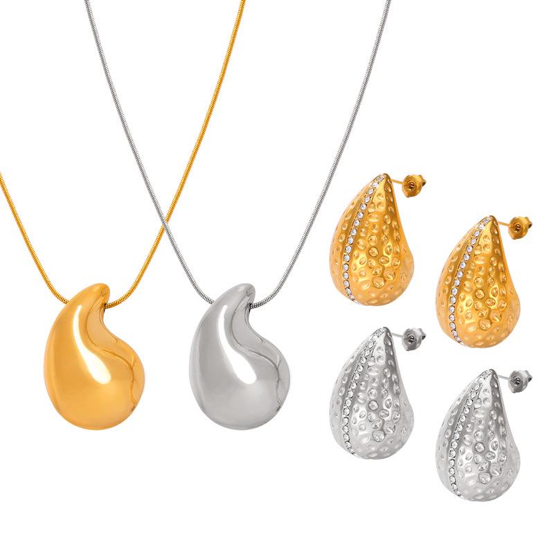 Luxury Water Drop Rhinestone Earrings and 18K Gold-Plated Titanium Necklace Jewelry Set