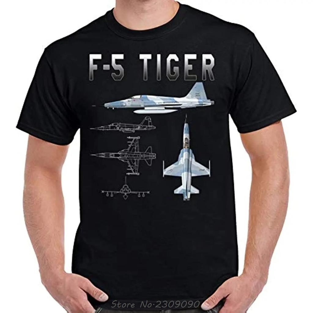 F-5 Tiger Schematic Design Cotton Tshirt Casual Unisex Tops Tees O-Neck Oversized T-shirt Men's Clothing Hip Hop Streetwear