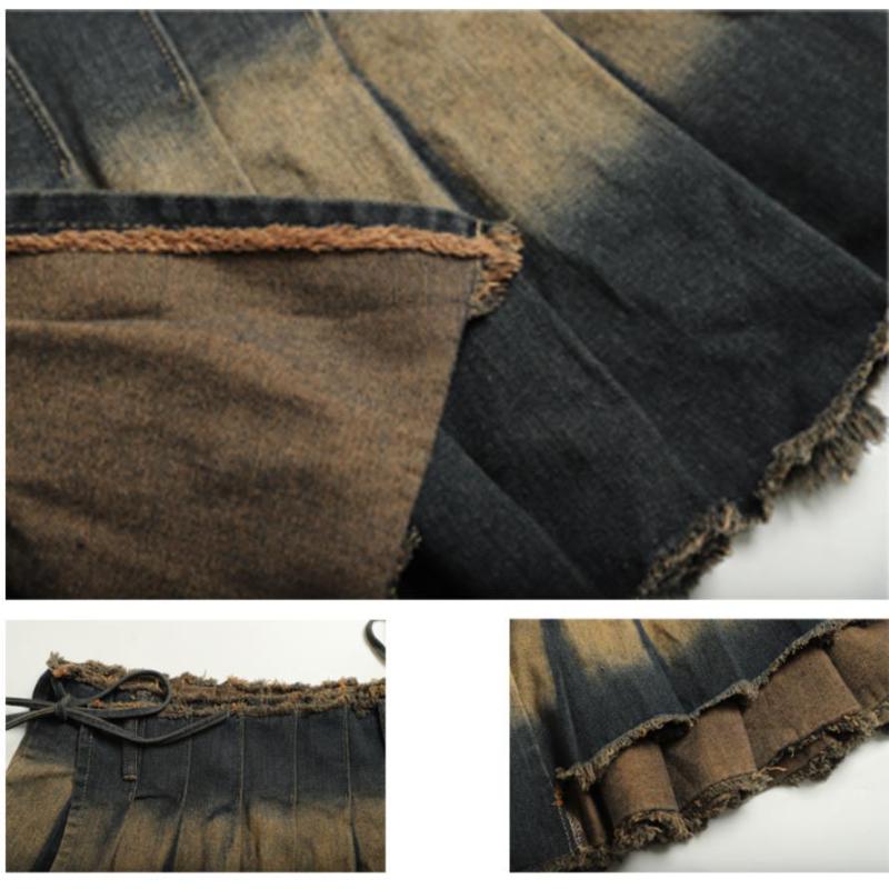 Seksowna spódniczka Y2k Damska Dżinsowa Postarzana Nieregularna Plisowana Mini Spódniczka Moda Koreańska Streetwear Strój Gorącej Dziewczyny Vintage