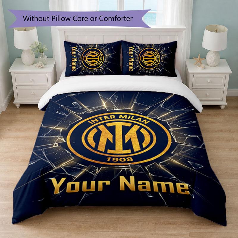 Set Biancheria da Letto Personalizzato Inter Milan con Nome Testo 1 Copripiumino+2 Federe Logo Calcio Regalo Personalizzato per Occasione Speciale Arredamento Camera da Letto