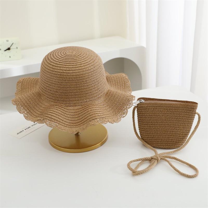 Summer Solid Color Straw Bag Shoulder Messenger Round Bag Children Versatile Outing Beach Bag Light Board DIY Round Weaving