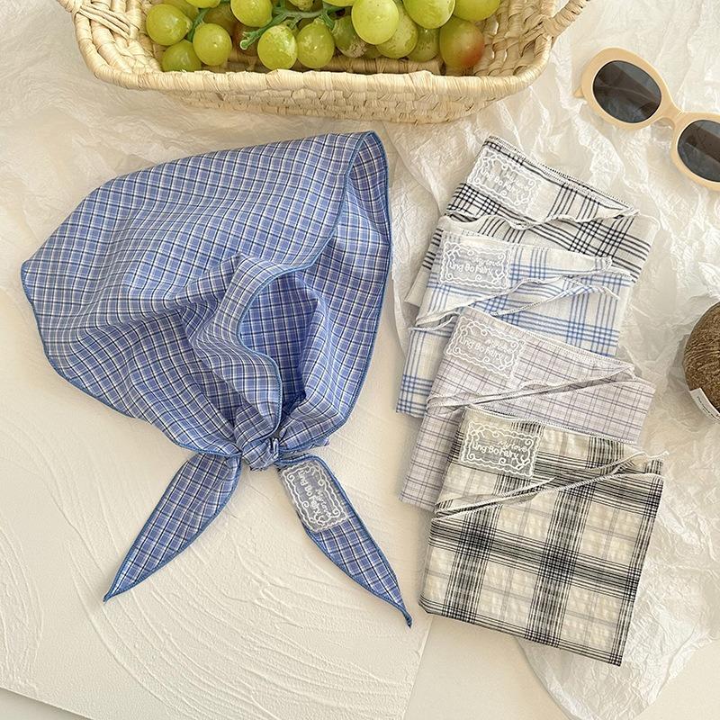 Silk scarf new versatile plaid headscarf headband hair tie multi-purpose neck scarf triangular scarf waist stack wear