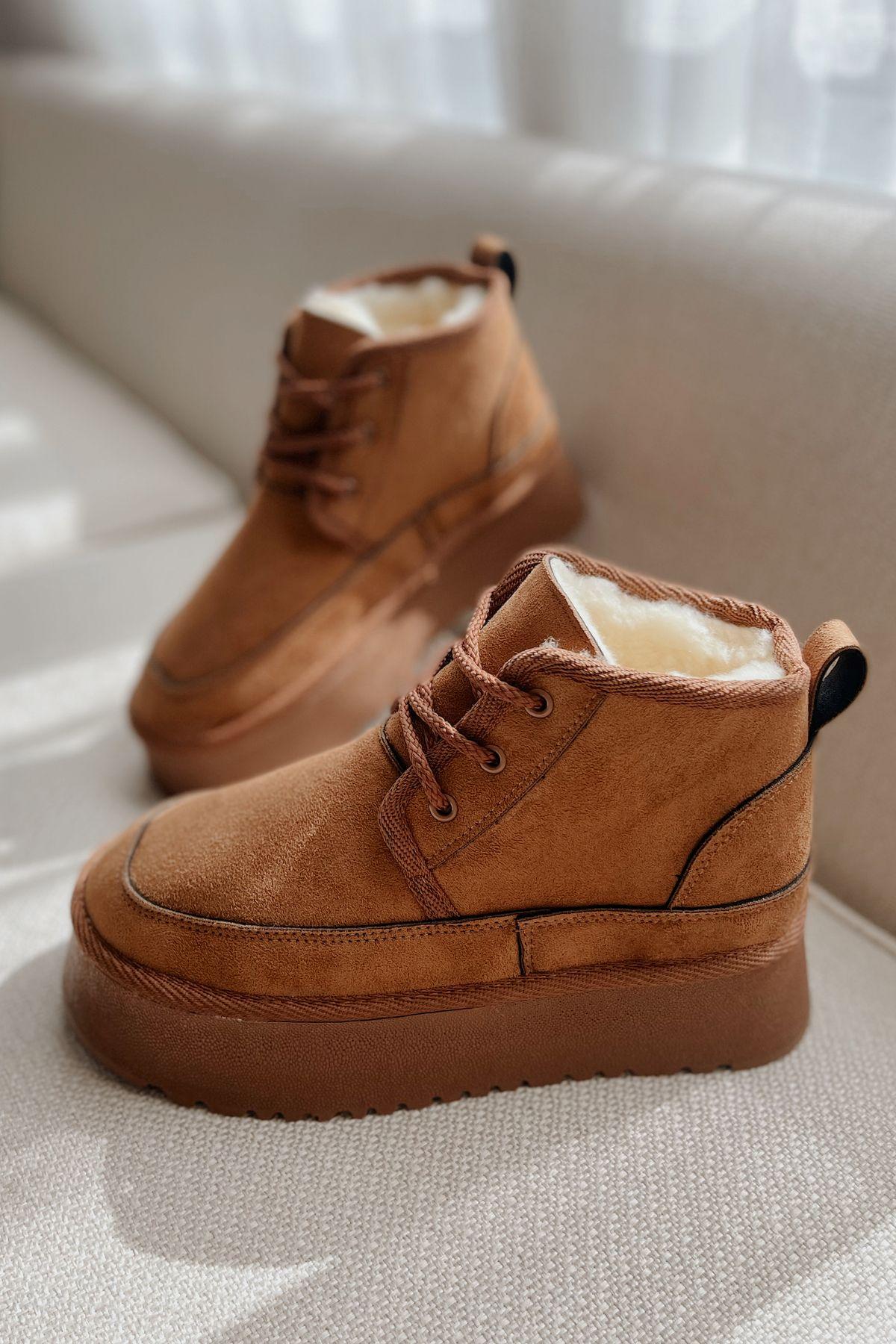 

Женские современные стильные модные ультра мини-платформы с меховой подкладкой, толстая коричневая подошва, удобные женские ботинки на шнуровке 38