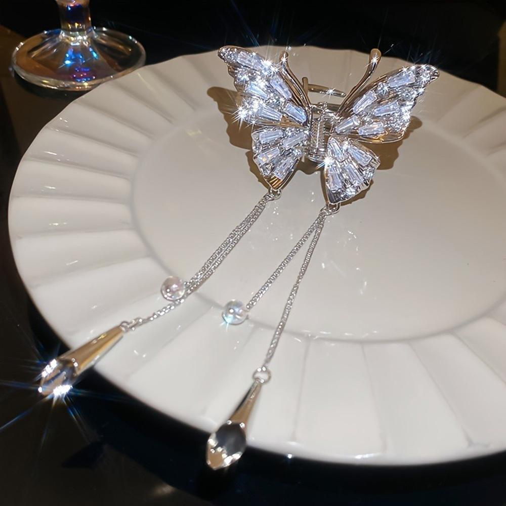 1pc Fashion Women's Butterfly Tassel Hair Accessory for Daily Holiday Exquisite Rhinestone Headpiece Elegant Cute Girl Hair Clip
