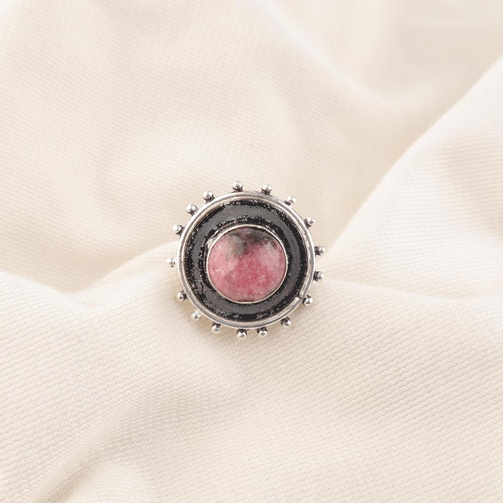 Black Rhodonite Gemstone Jewelry, 925 Solid Sterling Silver Ring Handmade Gorgeous Silver Chain Ring For Wedding Gift