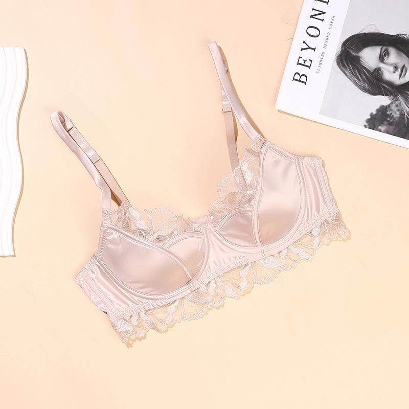 

Сексуальное женское французское тонкое атласное кружевное бра для большой груди, маленькое, против отвисания, большого размера, нижнее белье, бра L шампанского