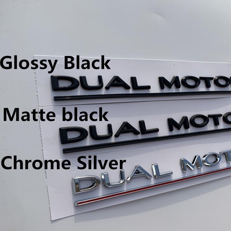 DUAL MOTOR Unterstrichene Buchstaben Emblem für Modell 3 Auto Styling Umrüstung Hochleistungs-Kofferraumabzeichen Aufkleber Chrom Schwarz