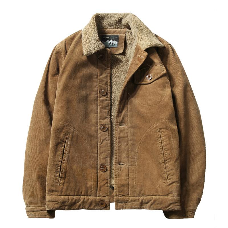 Chaqueta Parka Casual de Pana para Hombre de Invierno con Forro de Terciopelo Color Sólido