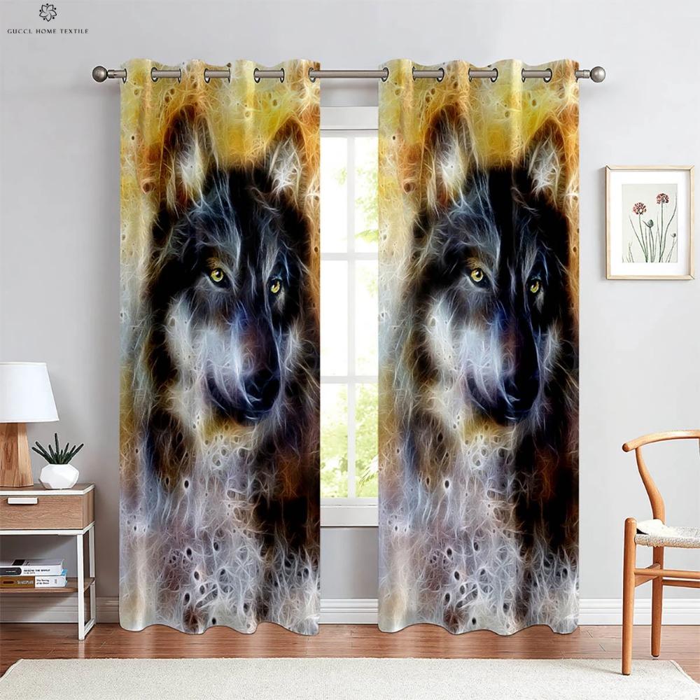 Wolf Under The Starry Sky 3d Printed Curtains For Children's Room, Bedroom, Living Room, Kitchen Curtains 2 Pieces Easy To Wash