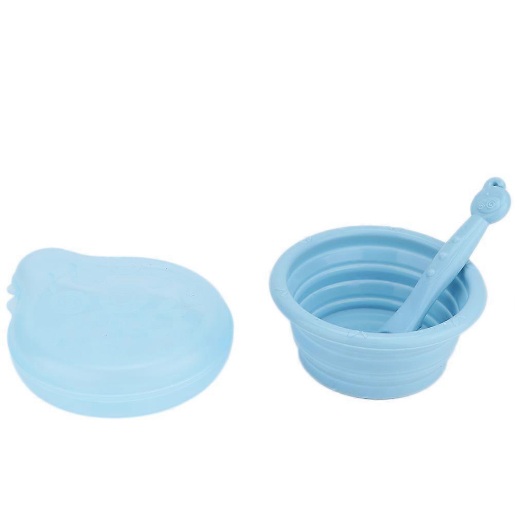 Household Portable Infant Baby Silicone Folding Food Bowl Spoon Kit Baby Tableware