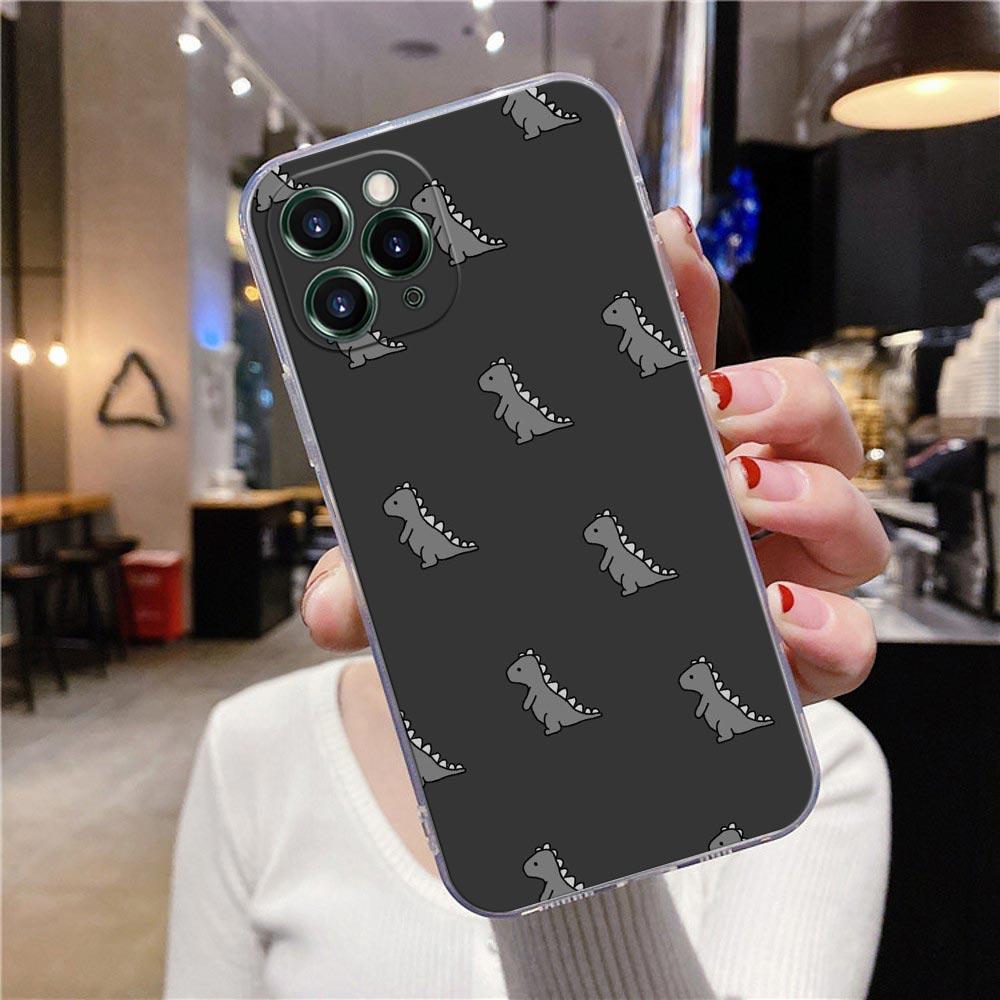 Transparent Phone Case For Apple iPhone 12 11 13 Pro Max Mini XS X XR 7 8 Plus SE 2020 Cases Cover Cute Cartoon Dinosaur Animal