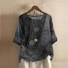 Ethnic Style Women's O Neck Digital Vintage Print Loose Shirt Oversized Half Sleeve Blouses Women Harajuku Casual Pullover