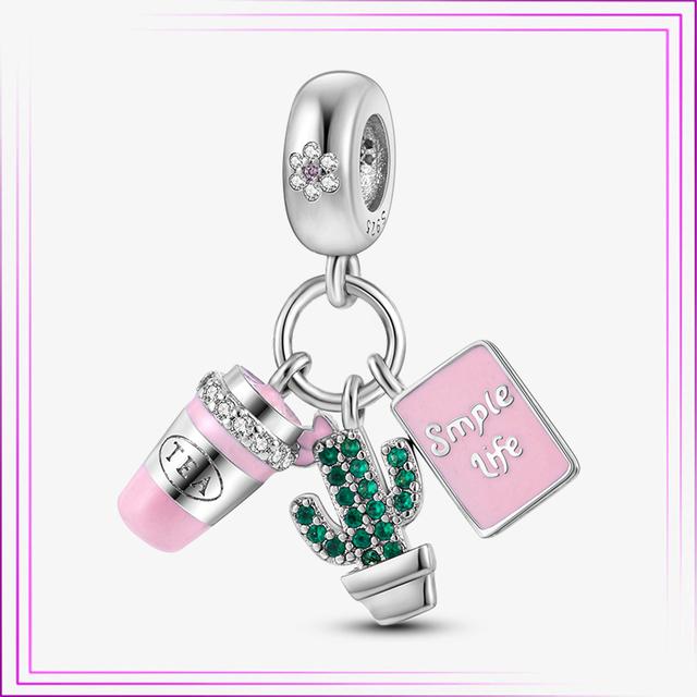 925 Sterling Sølv Hjerte Blomst Luftballong Flamingo Rosa Sjarm Plata De Ley Bil Katt Perle DIY For Originalt Armbånd Smykker