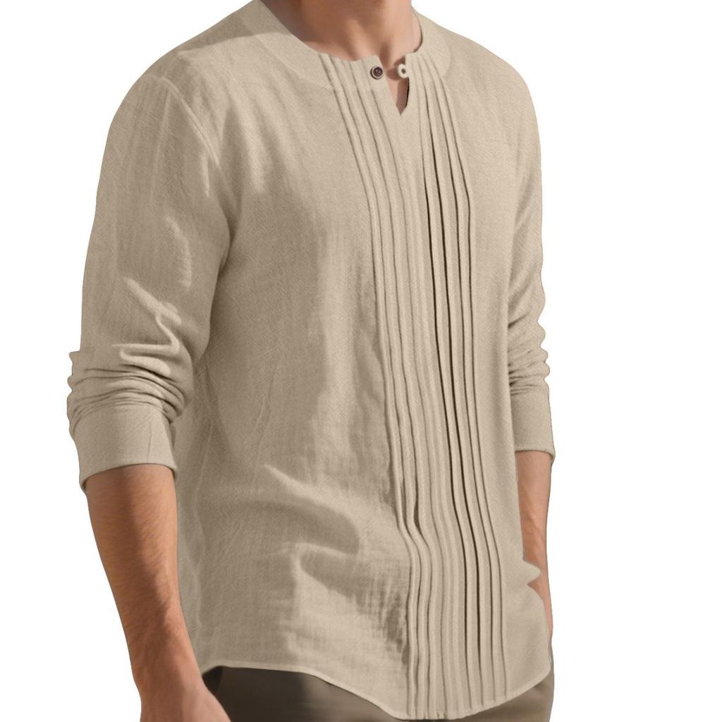 European and American Men's Casual Loose Long-sleeved T-shirt Beach Shirt