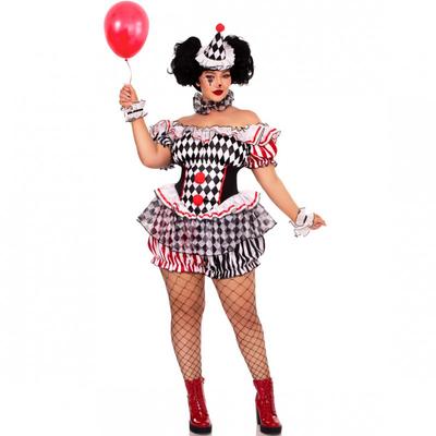 Plus Size Halloween Clown Costume Women S-3XL Role Play Party Dress