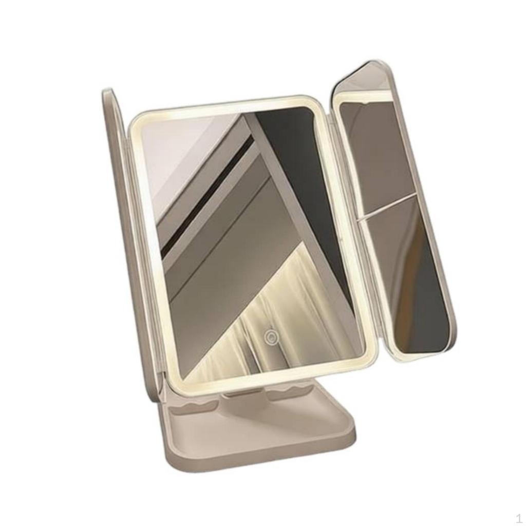 Three-Section Makeup Mirror Touch Control LED Vanity Rotatable Beauty