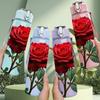 1PC Single Red Rose Flower Art Print 750ml Color Plastic Sports Water Bottle Leakproof Flip Straw Lid Suitable for Sports Office Home Use