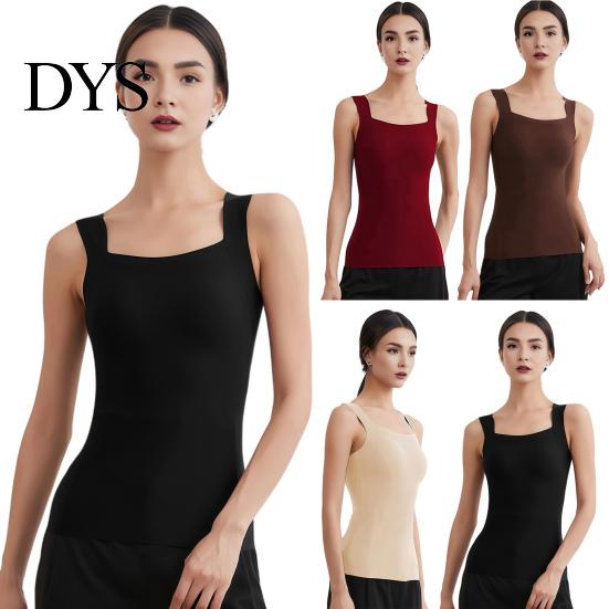Women Thermal Undergarment Tank Top with Built-in Bra, Slim Fit Square Neck Sleeveless Top, Seamless Padded for Fall Winter Casual