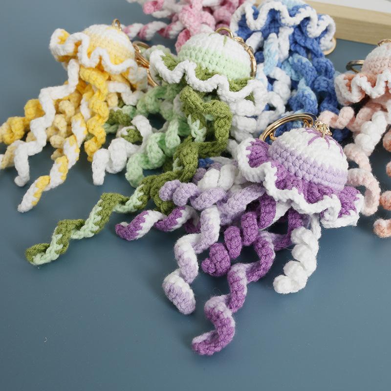 Handmaking Crochet Jellyfish Keychain Pendant Creative Ocean Series Crochet Keychain Knitted Cute Clown Fish Keyrings Wholesale