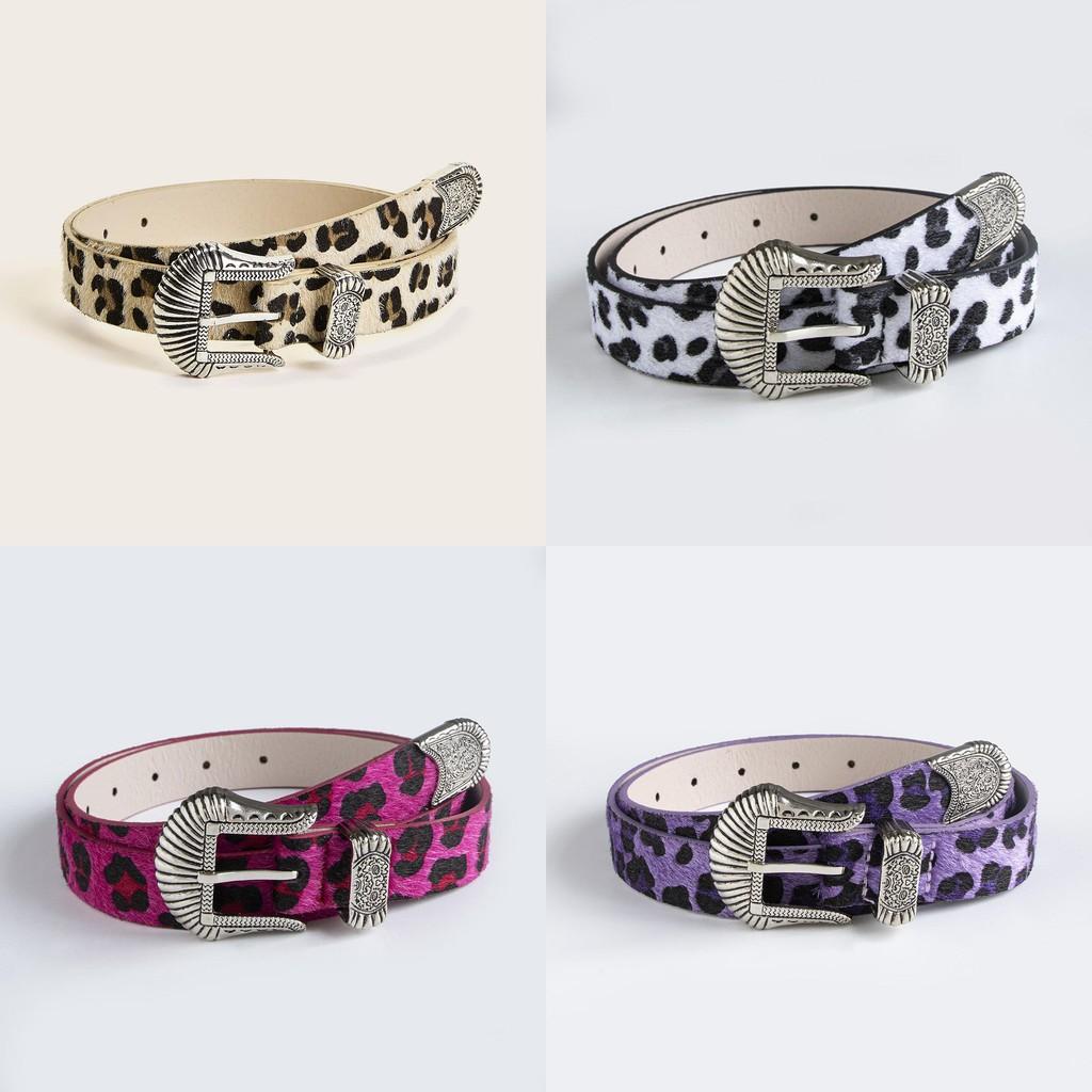 Faux Leather Western Buckle Belt For Women With Animal Print Design