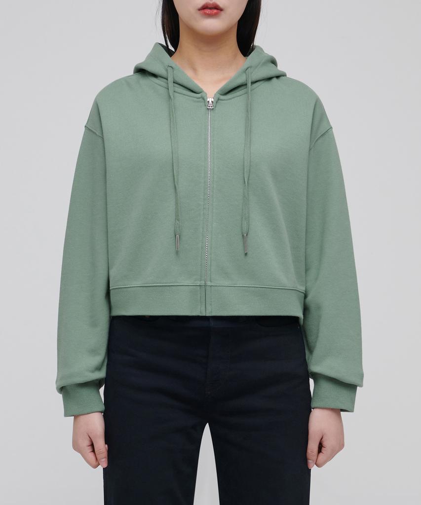 Musinsa Standard Woman Women'S Crop Hooded Sweat Zip-Up [Dusty Green]