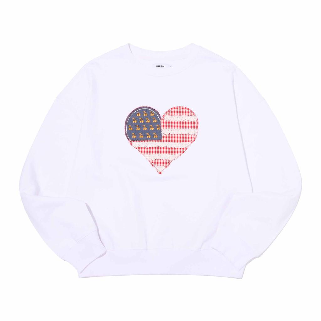 KIRSH Cherry Usa Heart Applique Loose Fit Sweatshirt [White]