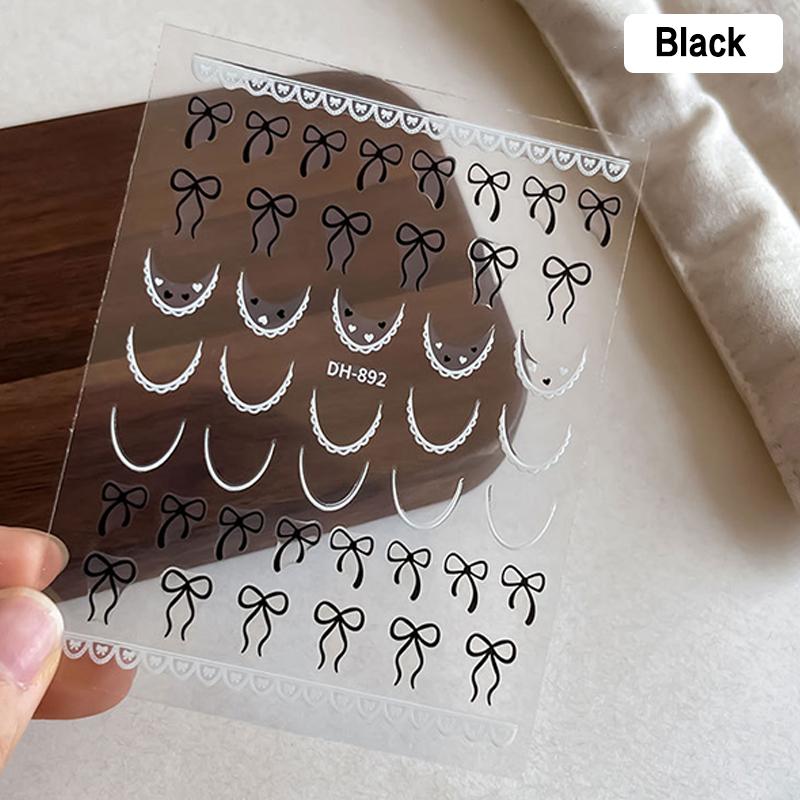 1 Sheet French Bowknot Silk Ribbon Nail Art Sticker Lace Elegant Line Soft Self Adhesive Decoration Manicure Decal