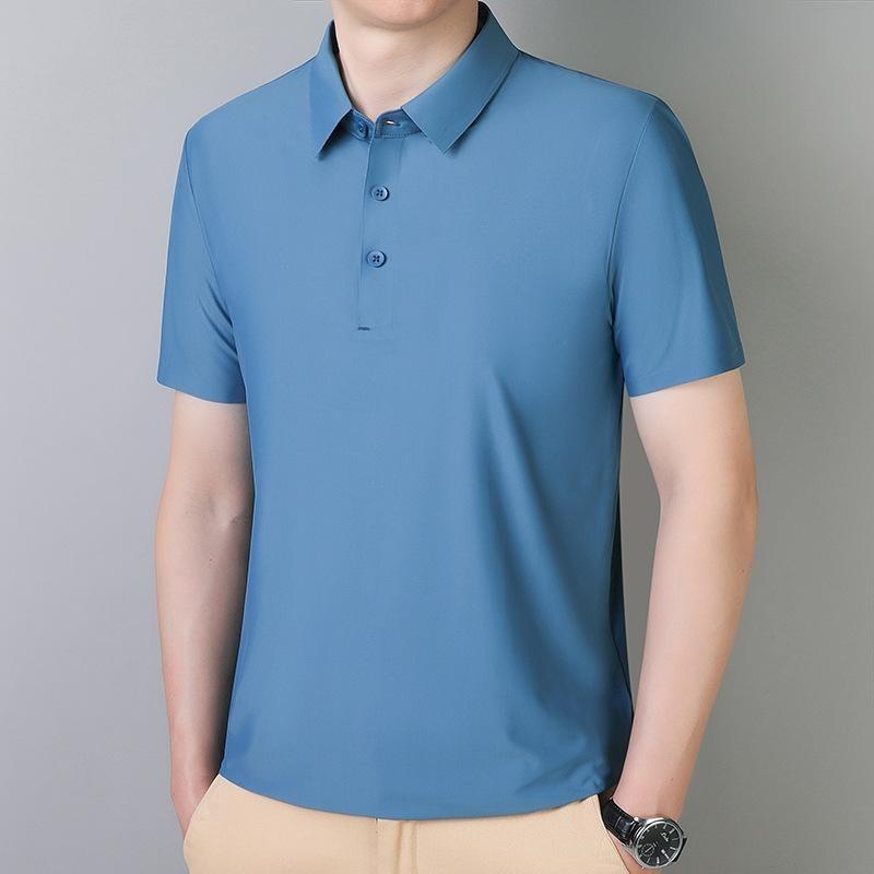 Men's Spring and Summer Solid Color Business Polo Shirt Lapel Ice Silk Short-sleeved Shirt Casual Non-marking Summer Shirt