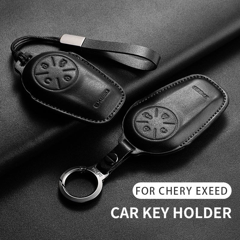 Leather Car Key Case Cover Fob For Chery Exeed Lx Txl Atlantix Et Es Vx Fl Rx Cdm Phev Car Remote Keychain Case Shell Accessorie