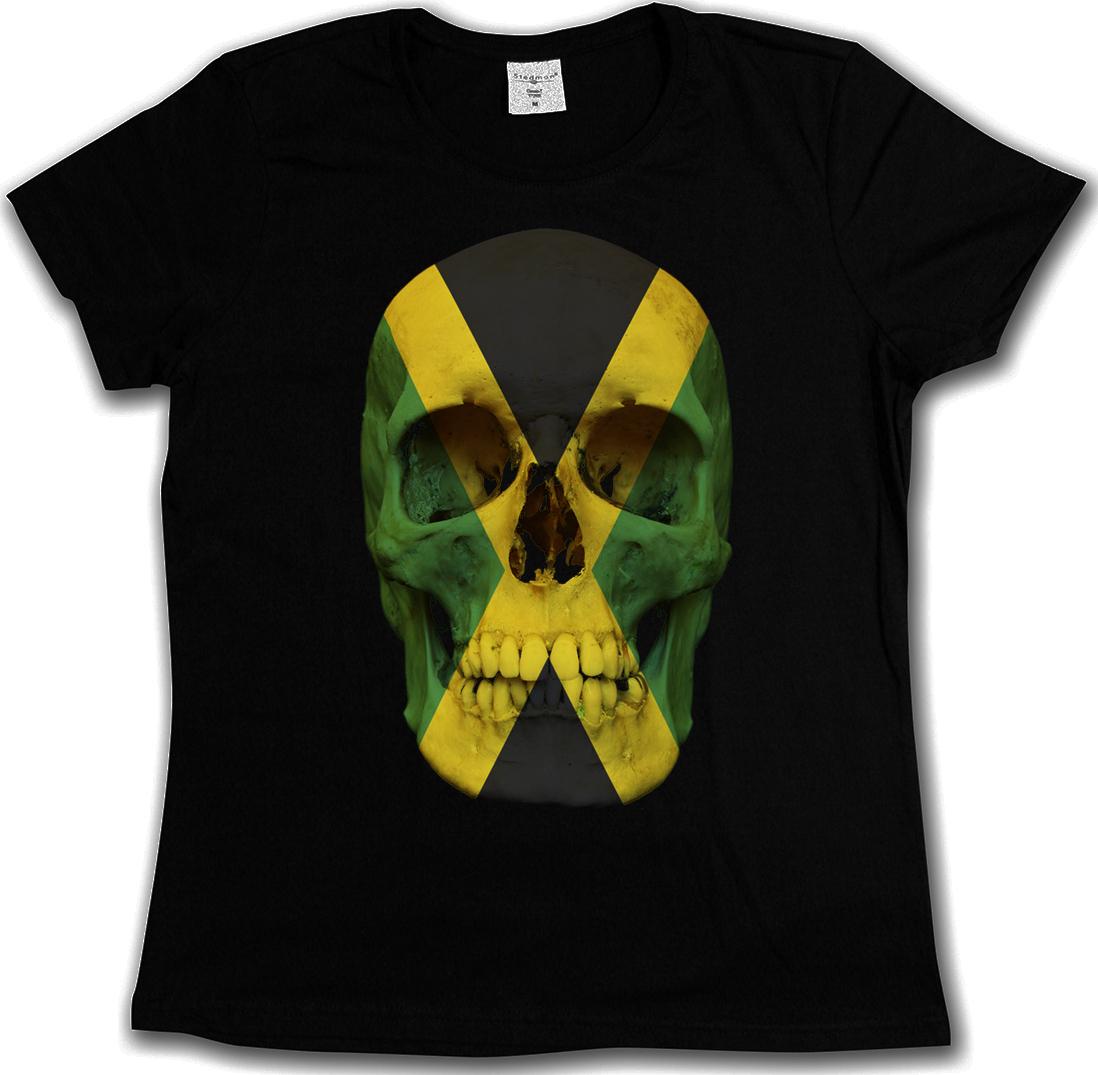 JAMAICA JAMAICAN SKULL FLAG T-SHIRT Banner Marley Rastafari Rasta Irie T-Shirt L