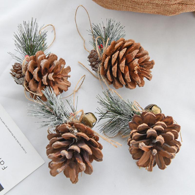 60mm Wood Pine Cone Christmas Tree Ornaments with Standing Base-Winter Holiday Home Decor