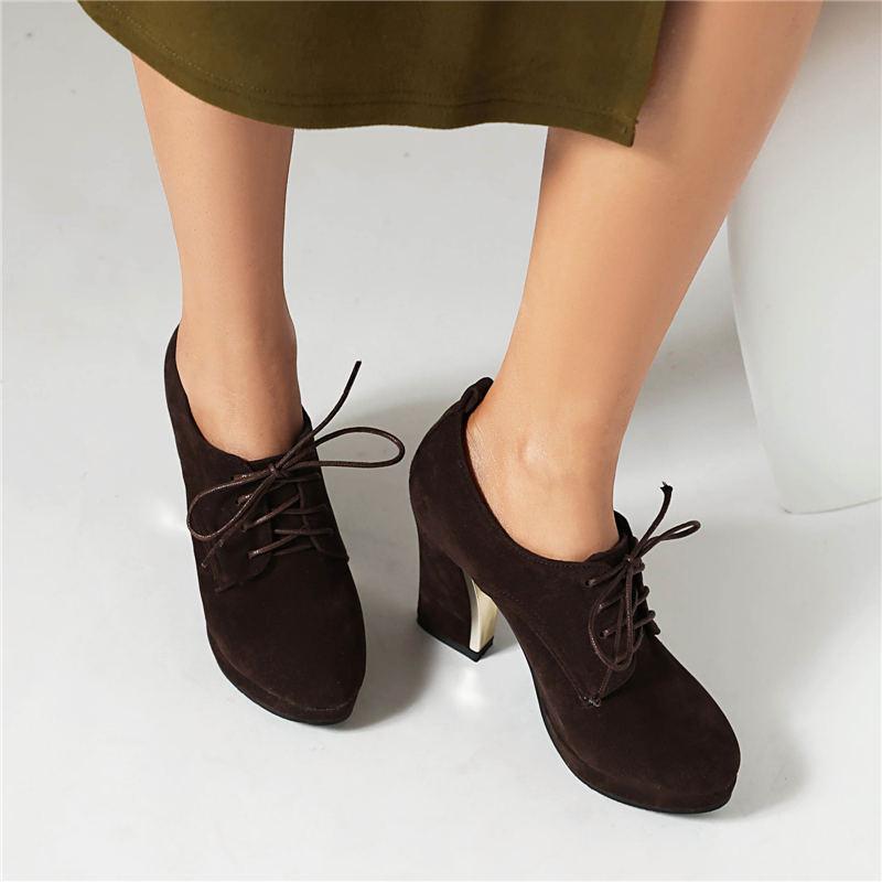 Women's high heels, single shoes, spring and autumn waterproof platform, thick heel, lace up, large size, all season shoes