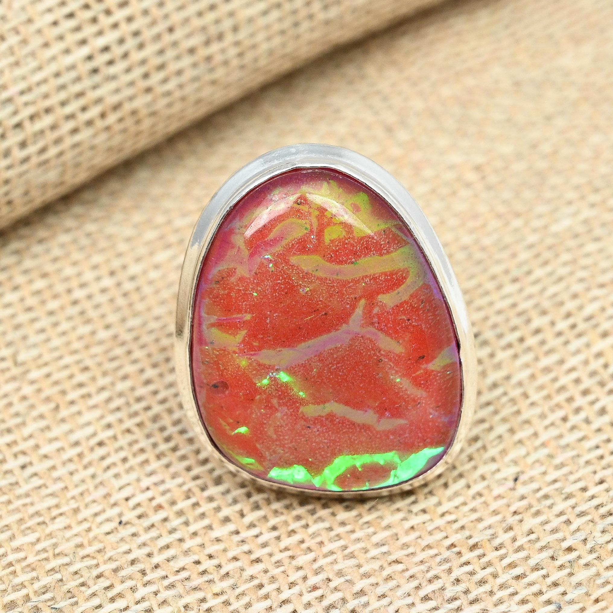 

Оранжевый австралийский тройной опал, драгоценный камень, стерлинговое серебро 925 пробы, дизайнерское ювелирное кольцо ручной работы 12 оранжевый