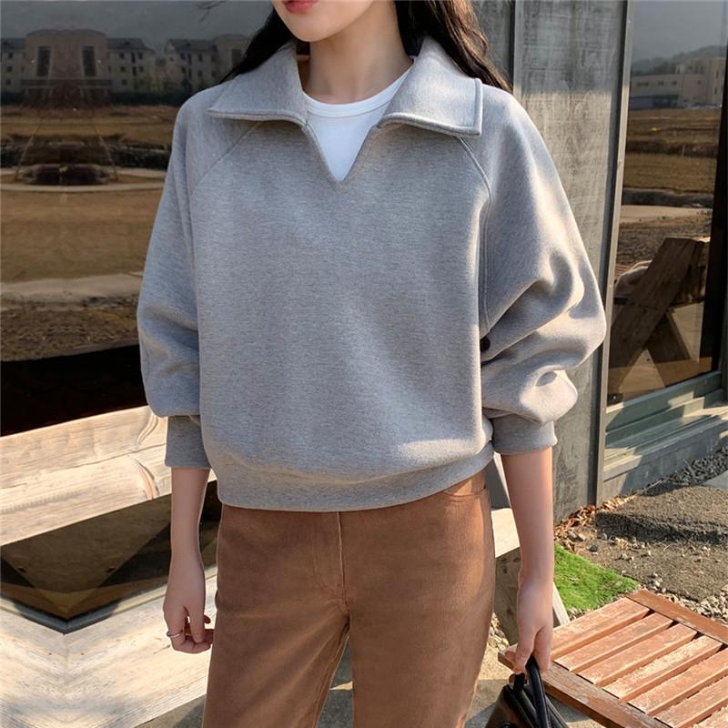 2024 Autumn Women's Korean Style Letter Print Lapel Pullover Hoodie - Loose Artistic Casual Jacket Top